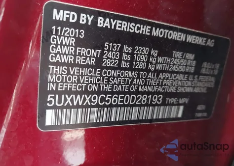 2014 BMW X3 xDrive28I из США, поврежденный, VIN 5UXWX9C56E0D28193